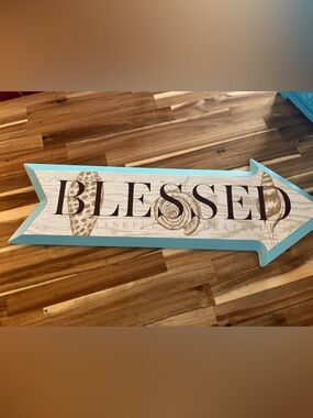'BLESSED' Arrow Wall Art - Blue & Brown Thankful Grateful Sign